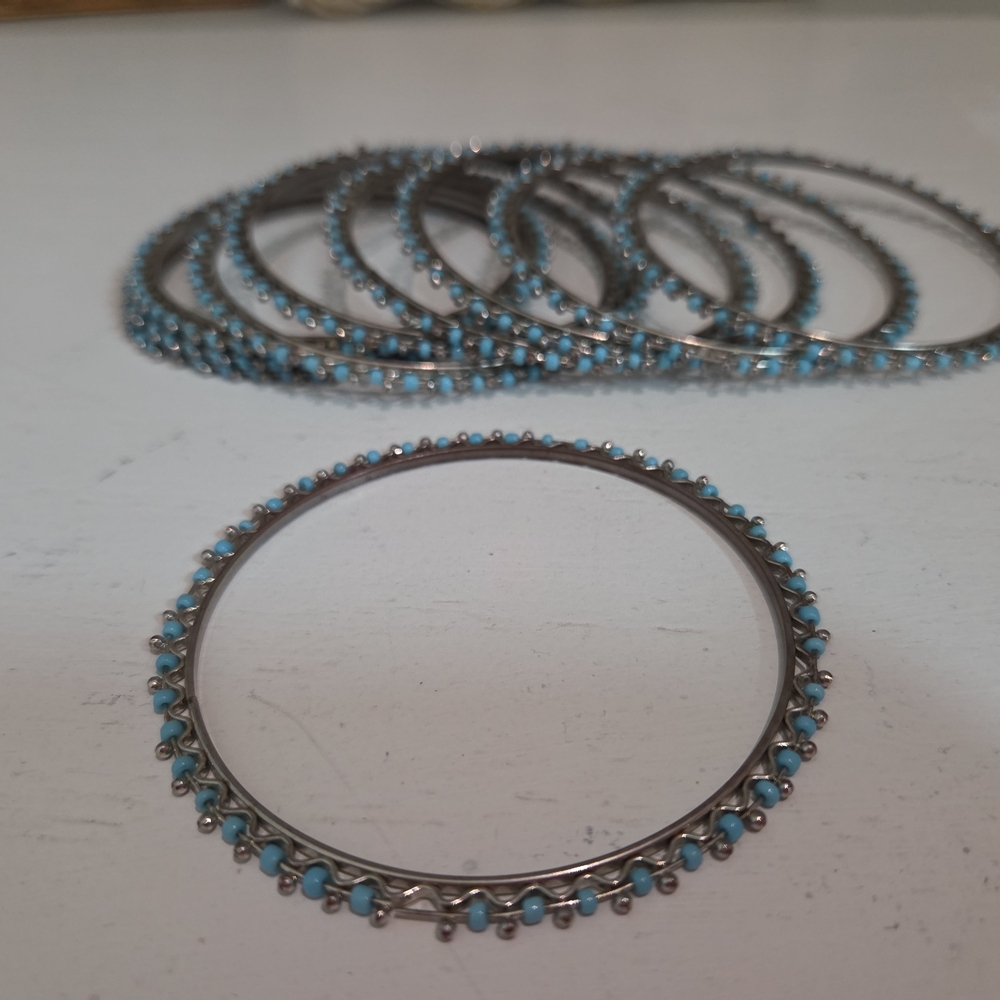 Elegant Silver and Blue Bangle Set